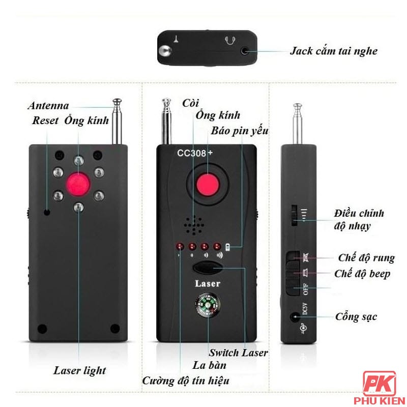 Máy phát hiện Camera và thiết bị nghe lén CC308+ 4 Máy phát hiện Camera và thiết bị nghe lén CC308+ - Ảnh 4