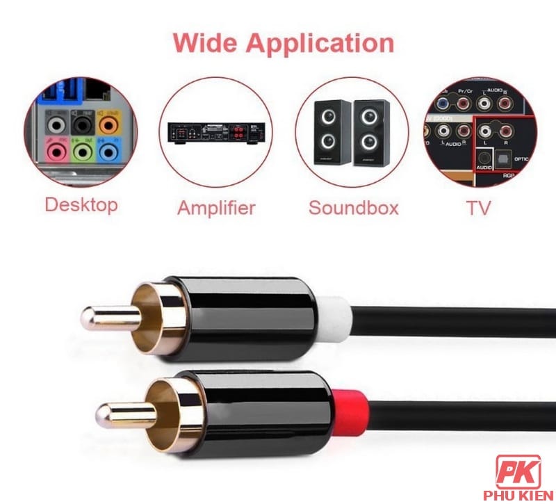 Cáp Audio 3.5 ra 2 đầu RCA 1m chất lượng cao