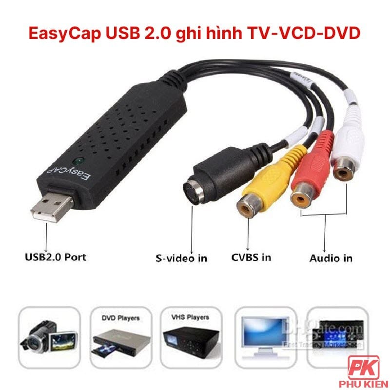 EasyCap USB 2.0 ghi hình Camera, Tivi, Máy siêu âm vào Máy tính 1 EasyCap USB 2.0 ghi hình Camera, Tivi, Máy siêu âm vào Máy tính