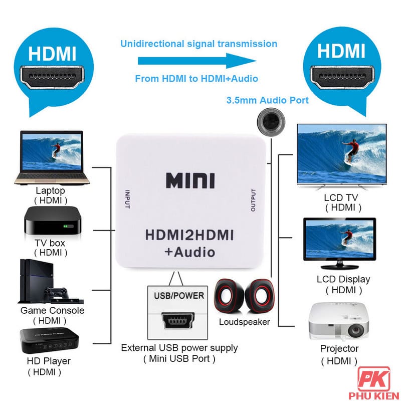 Bộ HDMI2HDMI chuyển đổi HDMI sang HDMI + Audio 3.5mm