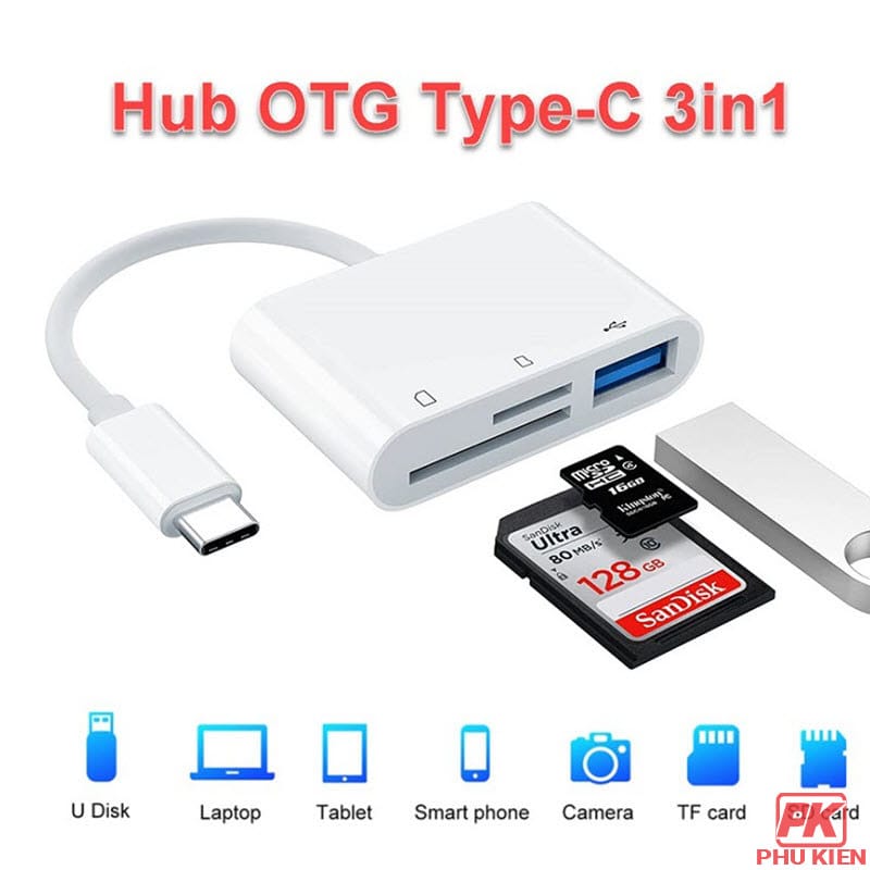 Cáp OTG Type-C đọc thẻ 3 in 1 cho Điện thoại Cáp OTG Type-C đọc thẻ 3 in 1 cho Điện thoại