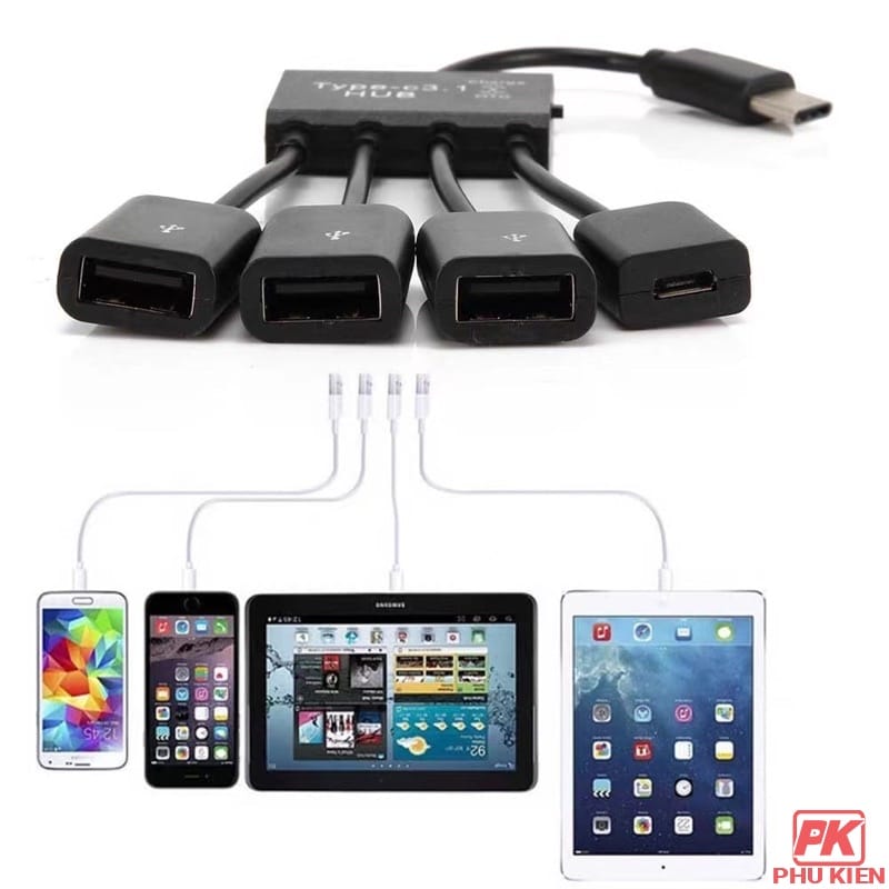 Cáp OTG Type-C ra 3 cổng USB 2.0 kết nối Điện thoại
