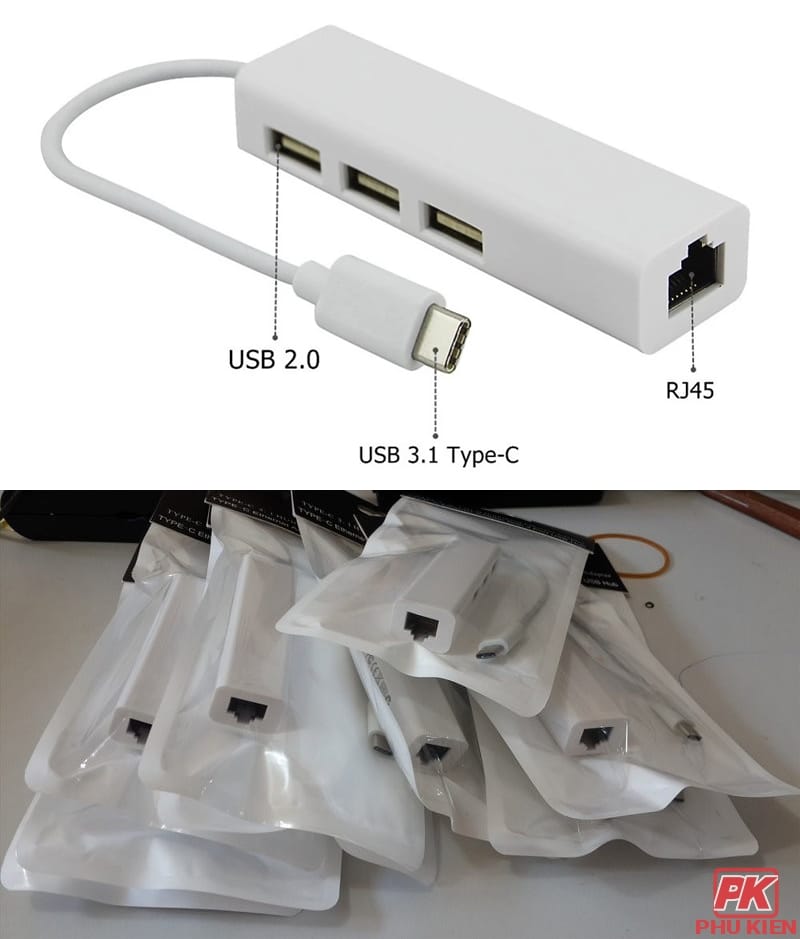 Cáp Type-C to Lan 10/100 và 3 cổng USB 2.0 Cáp Type-C to Lan 10/100 và 3 cổng USB 2.0