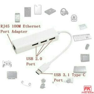 Cáp Type-C to Lan 10/100 và 3 cổng USB 2.0 - Ảnh 2