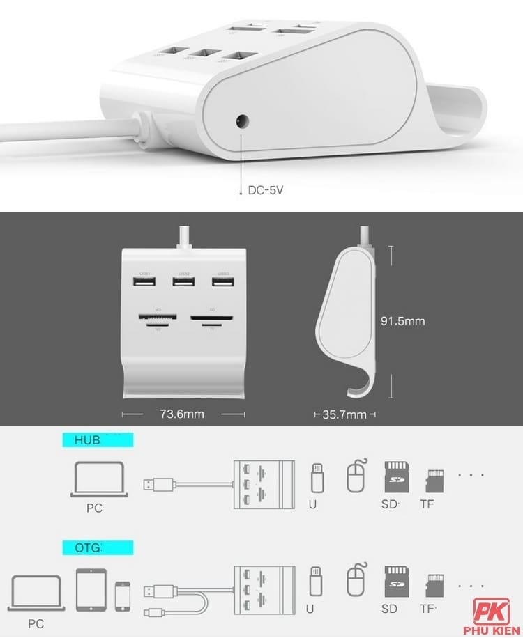 Bộ chia 3 cổng USB Ugreen 30340 tích hợp OTG đọc thẻ nhớ 5 Bộ chia 3 cổng USB Ugreen 30340 tích hợp OTG đọc thẻ nhớ