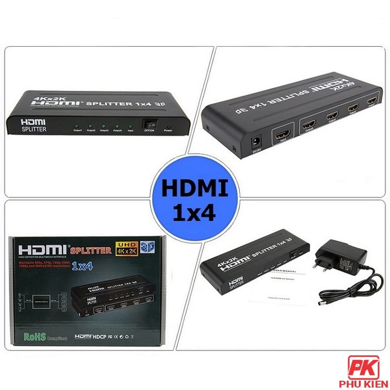 Bộ chia HDMI 1 ra 4 Full HD 4K cao cấp 6 Bộ chia HDMI 1 ra 4 Full HD 1080 hỗ trợ 3D