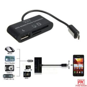 Cáp OTG Micro USB đọc thẻ 3 in 1 cho Điện thoại