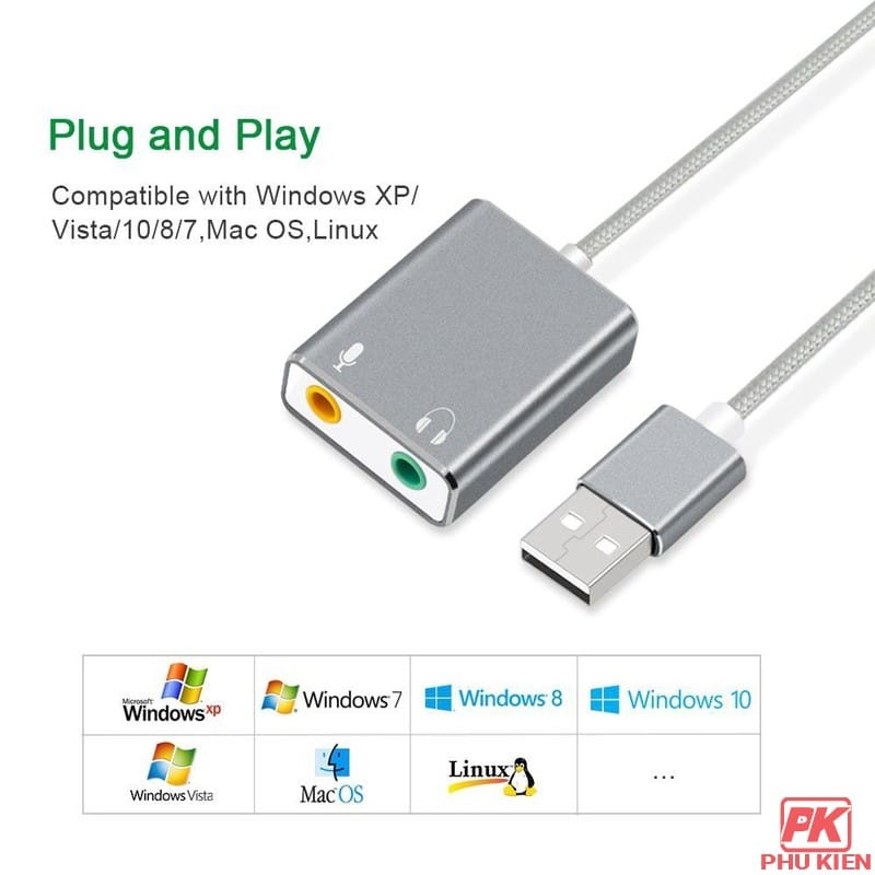 Cáp USB sound card 7.1 âm thanh 3D vỏ nhôm Cáp USB sound card 7.1 âm thanh 3D vỏ nhôm