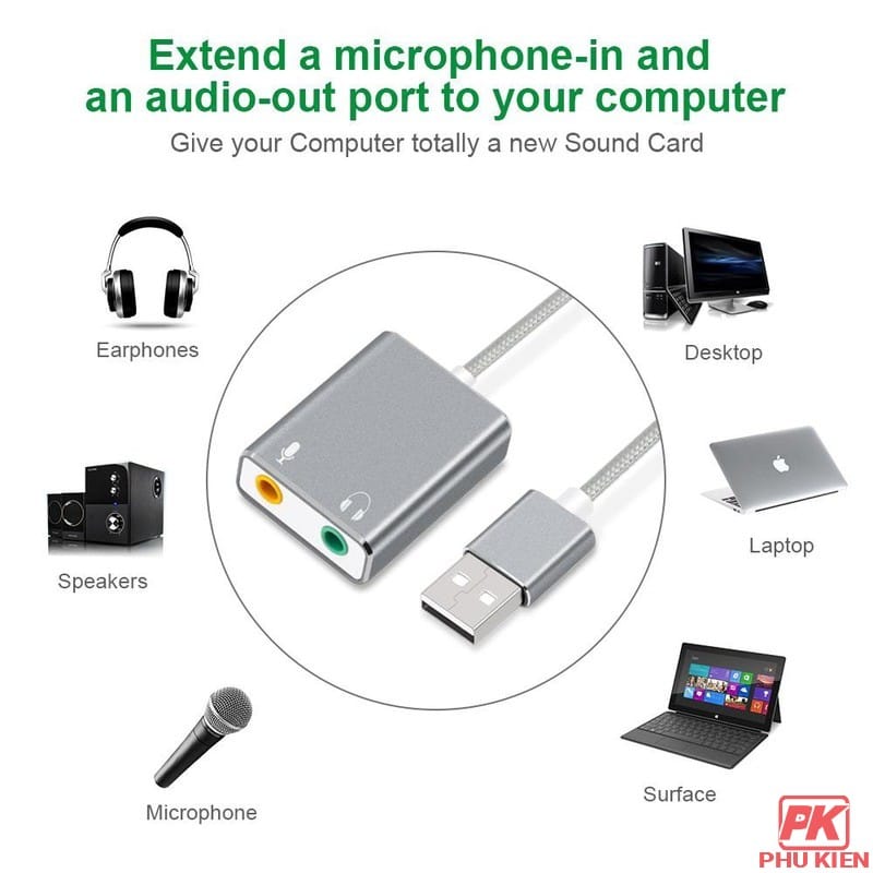 Cáp USB sound card 7.1 âm thanh 3D vỏ nhôm Cáp USB sound card 7.1 âm thanh 3D vỏ nhôm