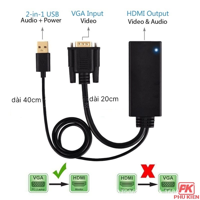 Cáp chuyển VGA sang HDMI có âm thanh nguồn USB 3 Cáp chuyển VGA sang HDMI có âm thanh nguồn USB - Ảnh 3