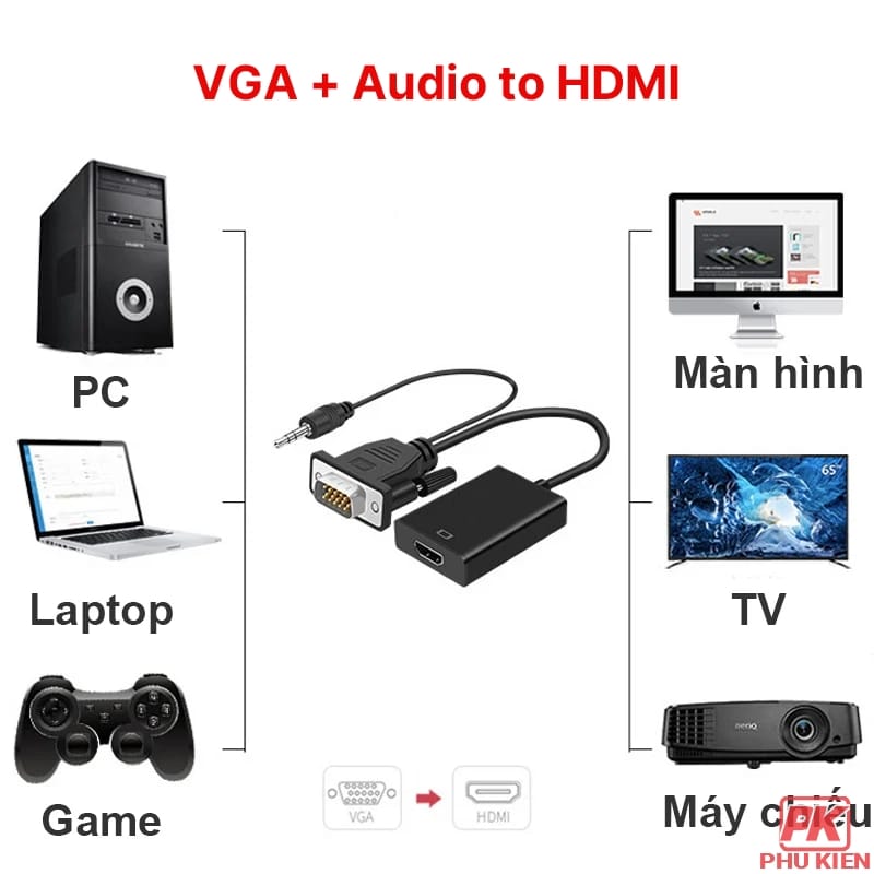 Cáp chuyển VGA sang HDMI có rắc Audio 3.5 (VGA to HDMI) 2 Cáp chuyển VGA sang HDMI có rắc Audio 3.5 (VGA to HDMI) - Ảnh 2