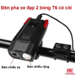 Đèn pha xe đạp 2 bóng T6 có còi
