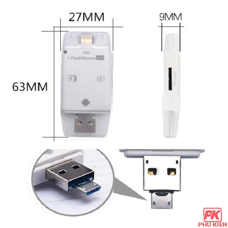 Đầu đọc thẻ nhớ i-Flash Device 3in1 cho Điện thoại, Máy tính Đầu đọc thẻ nhớ i-Flash Device 3in1 cho Điện thoại, Máy tính