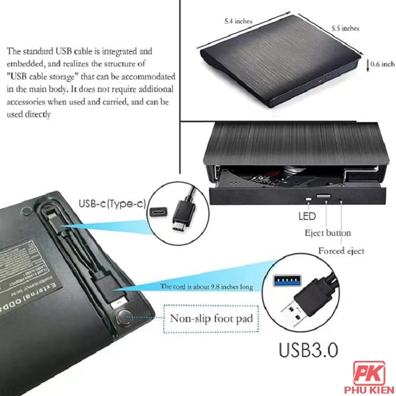 Ổ ghi DVD RW USB 3.0 và Type-C gắn ngoài cho PC Laptop