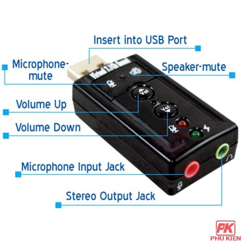 USB Sound card 7.1 có phím điều khiển
